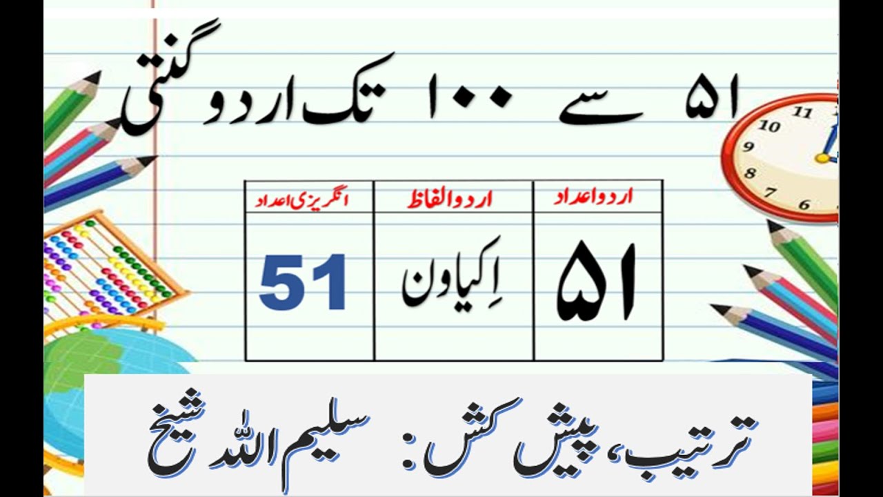 Urdu Numbers 51 to 100 - YouTube