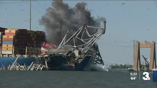 Large span of Baltimore's Key Bridge demolished