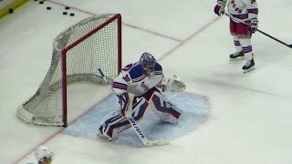 Lundqvist and Talbot during pre-game warm-up at the Rangers @ Senators hockey game