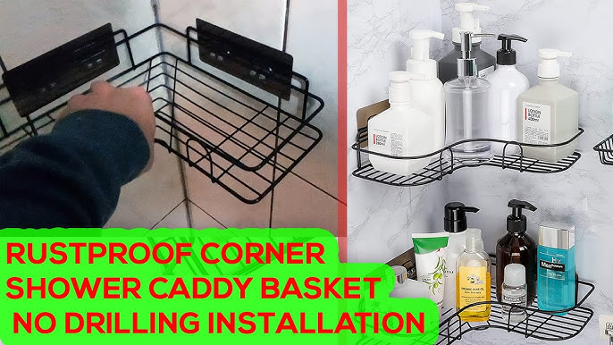 AKTECKE Corner Shower Caddy, 2 Pack Adhesive Shower Corner Organizer  Shelves, No Drilling Stainless Steel Shower Storage Rack with  Hooks&Toothpaste
