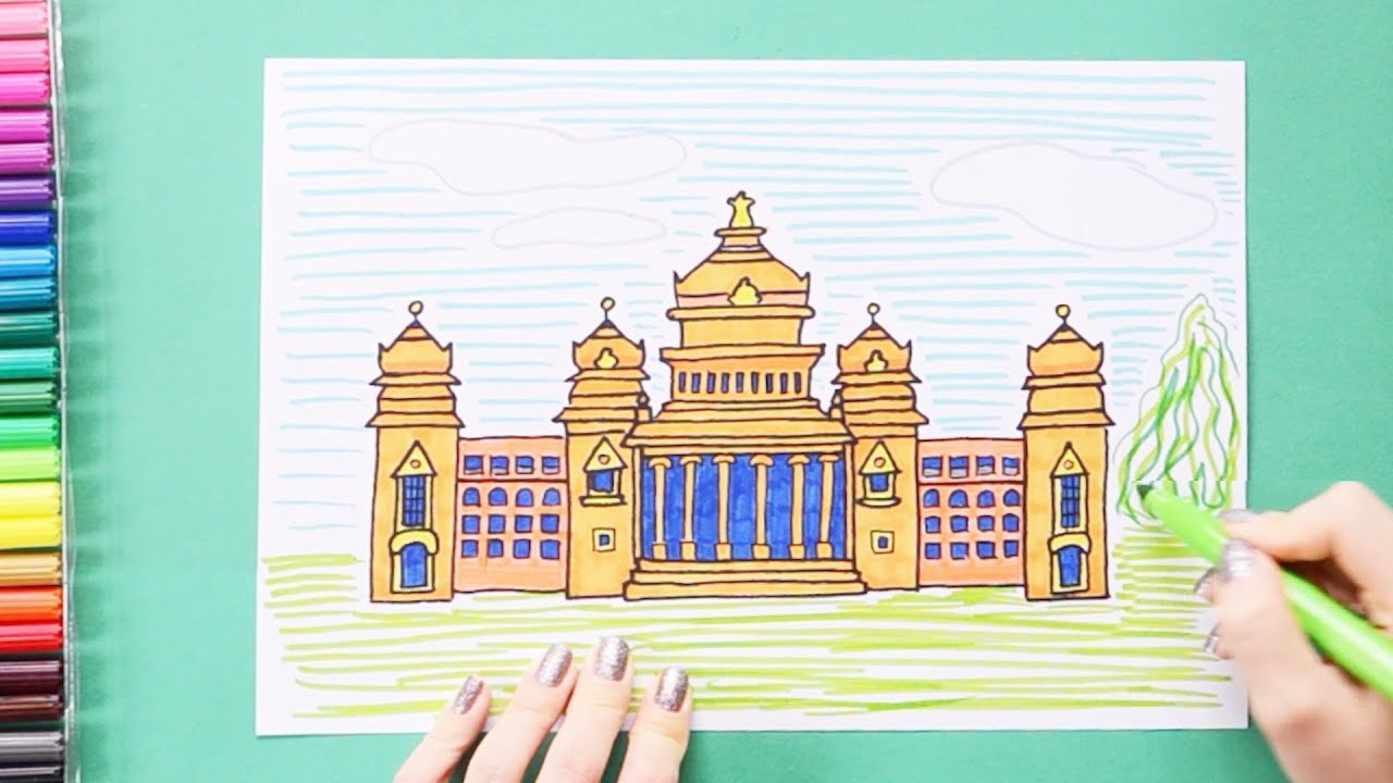 Belgaum Suvarna Vidhana Soudha painting Water colour on Paper  BelgaumSuvarnasoudha - YouTube