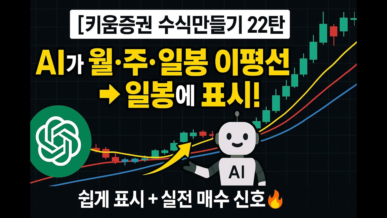 ⁣[키움증권 수식만들기 22탄] AI가 월봉·주봉 이평선도? 일봉에 쉽게 표시!  AI가 실전 매수 신호 완성까지 ?