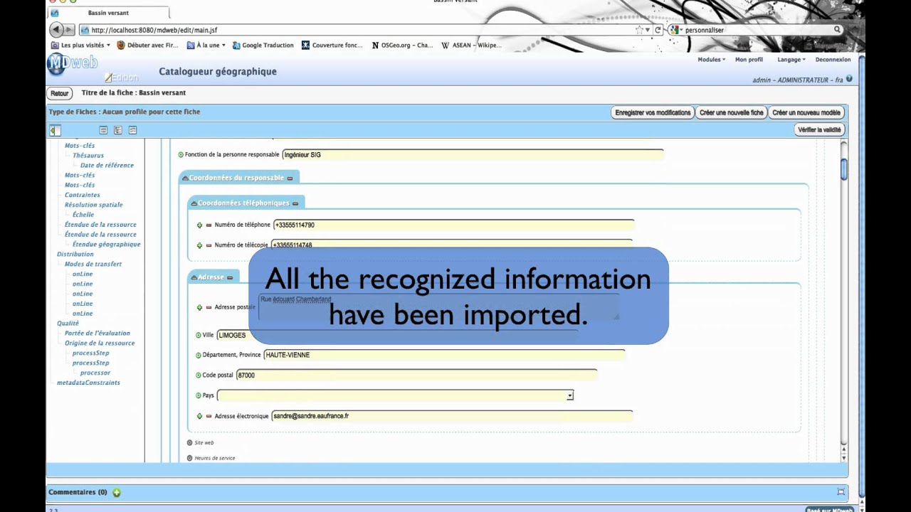 MDweb : Import an XML metadata file