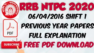 RRB NTPC Previous year paper solution hindi/English । 06/04/2016 shift 1 | Complete Explanation screenshot 1