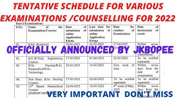 Jkbopee officially announced tentative dates for 2022 examinations exam schedule/calender #jkbope#1k