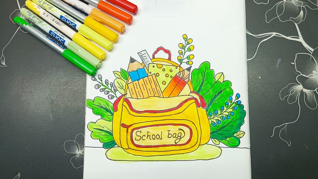 School Bag coloring Idea 🎒 | Step-by-Step Coloring | Colorful Bag Drawing | Simple Art for Students