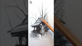 Drawing old wooden house #shorts #art #drawing
