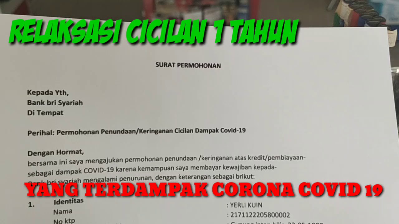 Surat Permohonan Relaksasi Cicilan 1 Tahun Bagi Pengusaha Yang Terdampak Corona