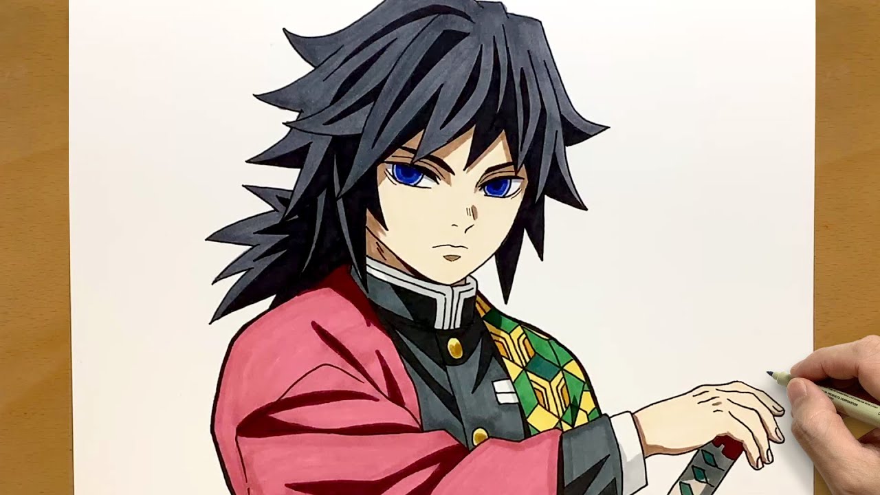 Как нарисовать Гию Томиоку шаг за шагом | Рисунок по мотивам «Истребителя демонов»