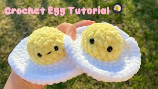 Crochet fried/splatted egg tutorial! | Easy pattern for beginners | Comes with adorable face! 💕 🍳