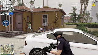 GTA V - LSPDFR 0.4.8🚔 - LSPD/LAPD - Motorcycle Patrol - Wanted Gang Member/Shootout - 4K