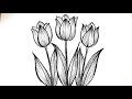 How to Draw Tulips Step by Step | Easy Flower Drawing Tutorial