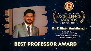 Dr. E. Nixon Amirtharaj | Best Professor Award 🏆 | BGTEA 2026 Award Ceremony