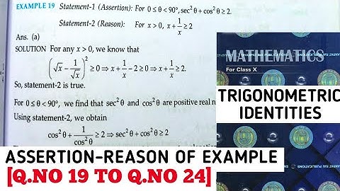 RD SHARMA CLASS 10 TRIGONOMETRIC IDENTITIES ASSERTION-REASON OF EXAMPLE [Q.NO 19 TO 24] MATH FEAR |