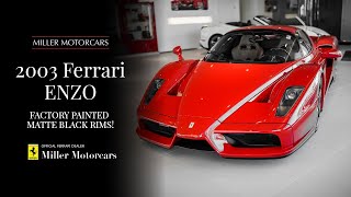 Available at miller motorcars is this stunning 2003 ferrari enzo
finished in rosso corsa with a cuoio interior. special options include
factory matte black p...