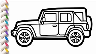 🚙 Learn How to Draw and Color a Jeep Car for Kids | Easy Step-by-Step Drawing 🎨
