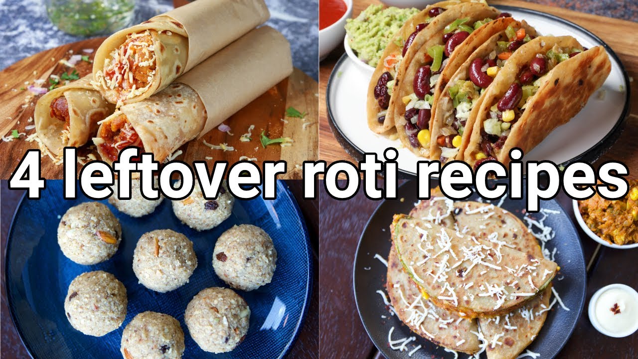 4 leftover roti recipes - roti tacos, aloo frankie, laddu & sandwich | leftover chapati recipes | Hebbar | Hebbars Kitchen