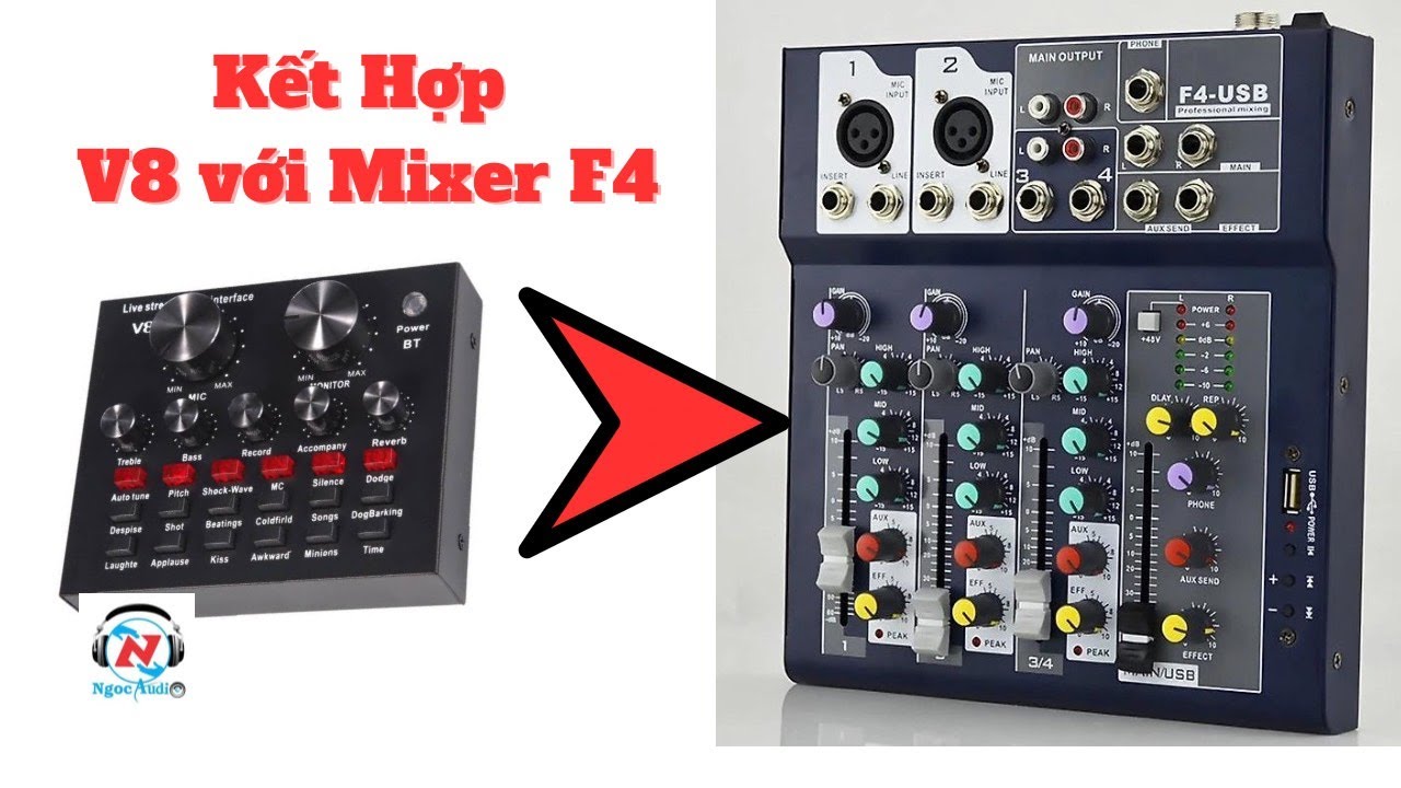 Kết hợp Sound card V8 và Mixer F4 Live stream thu âm bằng điện thoại