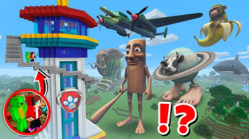 JJ and Mikey BIGGEST Paw Patrol Tower vs ALL ITALIAN ANIMALS! BRAINROT in Minecraft - Maizen