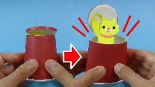 紙コップ工作 とびだすニャンコ Appearing Cat Made Of Paper Cup Youtube