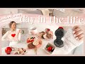 VALENTINE'S DAY PREP | heart-shaped waffles, DIY manicure, festive iced coffee & a puppy update 💕