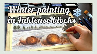 Winter hay bales ❄️ landscape painting with Derwent XL Inktense blocks 🎨 by Gabriella Rita Art 243 views 3 months ago 11 minutes, 19 seconds