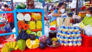 11 Fruits mixed in 1 Cup just Only $1 - Popular Fruit Smoothie in Phnom Penh - Cambodian Street Food