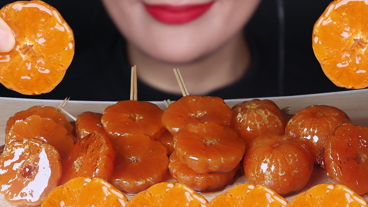 ASMR Tanghulu Candied Fruits tangerine 귤탕후루 🍊 먹방 Mukbang Kẹo trái cây フルーツ飴