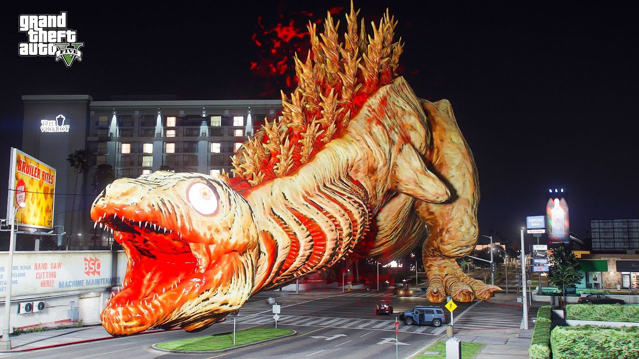 GTA 5 - Shin Godzilla (Second Form) Attacks The City