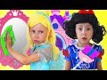 Kids Makeup Disney Princesses Pretend Play with Cleaning Toys & Real Princess Dresses