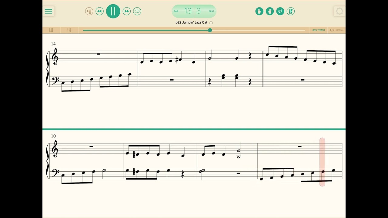 P22 Jumping Jazz cat - 80% -  Lesson book - Level 2B - Piano Adventure Faber - backing track