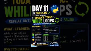 Day 11 of Learning Python 🐍 | Understanding WHILE Loops 🔁 | Code Climb #coding#python#viralfeed#fyp