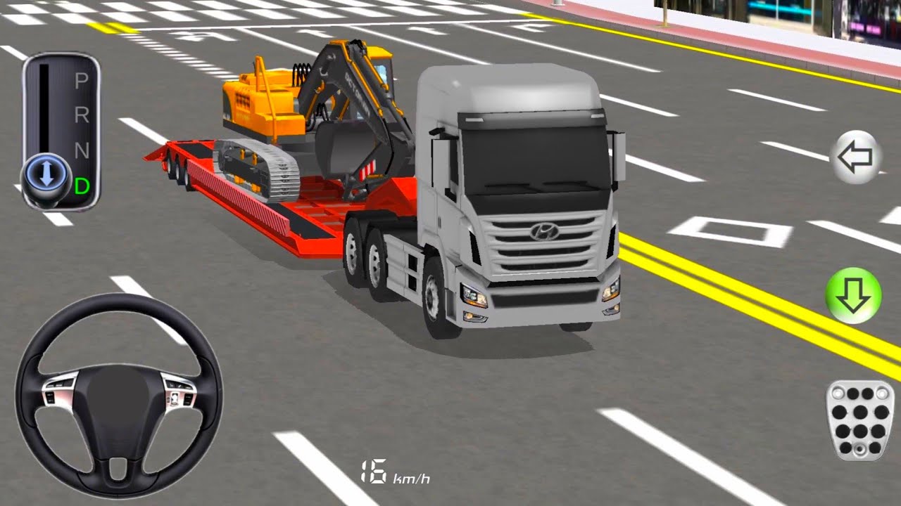 New Truck Transports Excavator to Apartment Parking Lot | 3D Driving Class