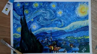 Drawing of starry night in acrylic|Timelapse|