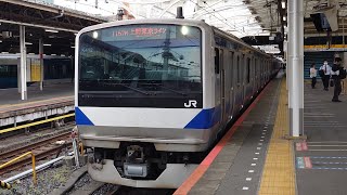 E531系K-412編成1157M基本編成10両上野東京ライン常磐線直通快速土浦行きがゆっくりと上野駅の6番線から発車するシーン2024年4月27日11時13分