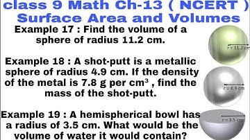 Ch 13 NCERT Example 17 | Example 18 | Example 19 class 9 || surface area and volumes || NCERT Math