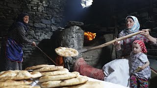 Baking Bread in old stove in DAGESTAN Old Village in Mountains. Life in Russia