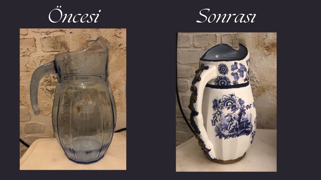 Cam Sürahinin,Seramik Görünümlü Sürahiye Dönüşümü #sendeyapabilirsin #diy