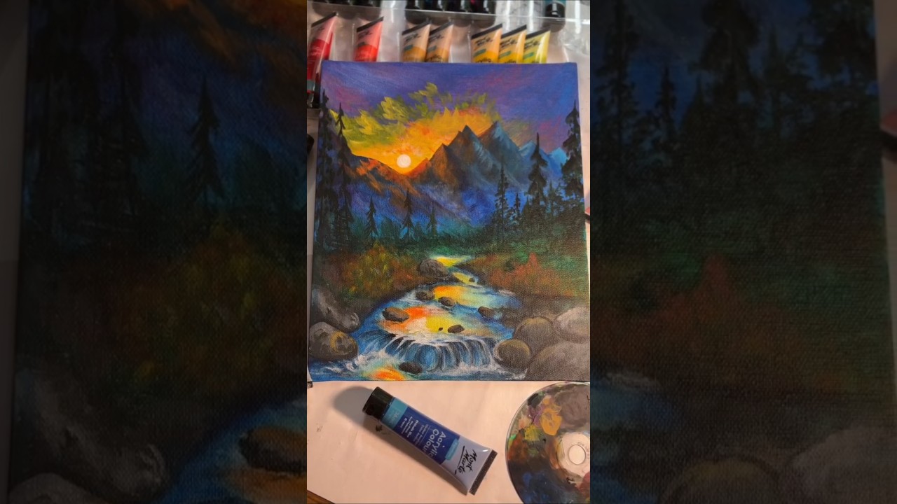 The journey from a blank canvas to this vibrant landscape!🩷 