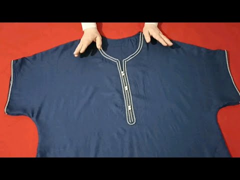 تفصيل وخياطة قندورة رجالية للعيد وطريقة تركيب الجيوب بكل سهولة 