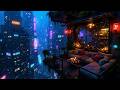 Lofi Ambient – Cozy High-Rise Cyberpunk City Balcony in Heavy Rain | Deep Focus & Sleep | 4K
