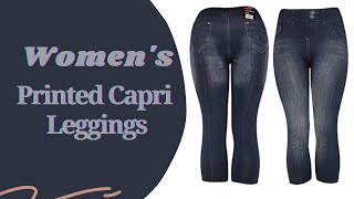 Womens Denim-Like Printed Capri Leggings Leggings Review Hibaly Inc
