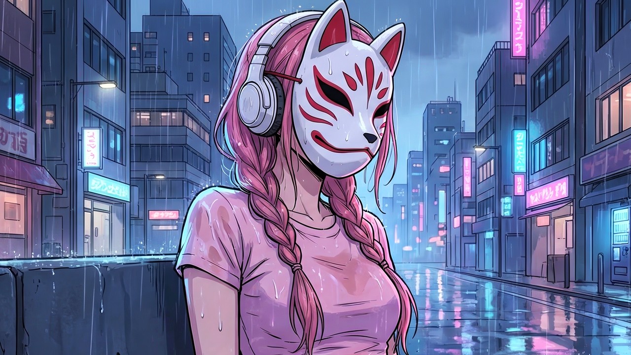 Behind the Kitsune Mask ｜ Sakura Lofi — Lofi Anime Rain Beats for Studying & Relaxing