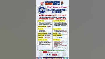 DDA Recruitment 2025 – Apply Online for 1732 Junior Engineer, MTS & More Posts #short #job #govtjobs