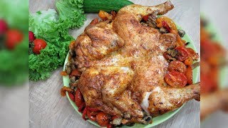 Курица запеченная на овощной подушке