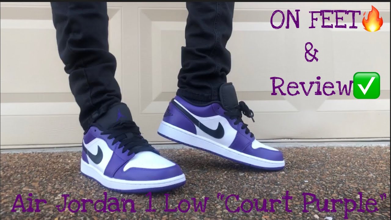 jordan 1 low court purple on feet
