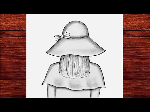 Kolay Yoldan Şapkalı Bir Kız Çizimi - Güzel Kızı Çizimi Kolay - Çizim Mektebi Easy Girl Drawing