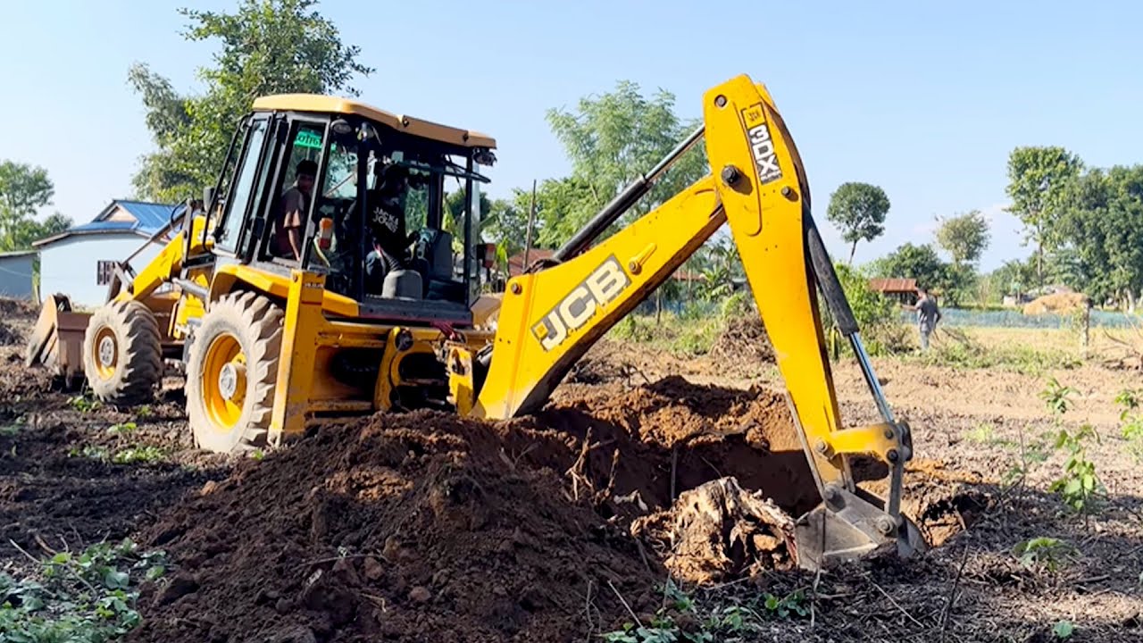 Amazing-JCB 3DX Super Machine Leveling Mud & Mixing Soil for Big Apartment Project ⭐ Backhoe Machine