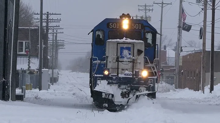 Lone Locomotive Clearing Snow & Ice Off Railroad C...
