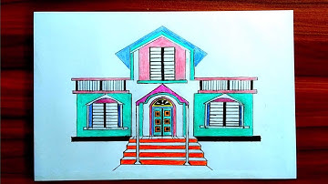 how to draw a house in 1-point Perspective in a landscape step by step || how to draw a house design
